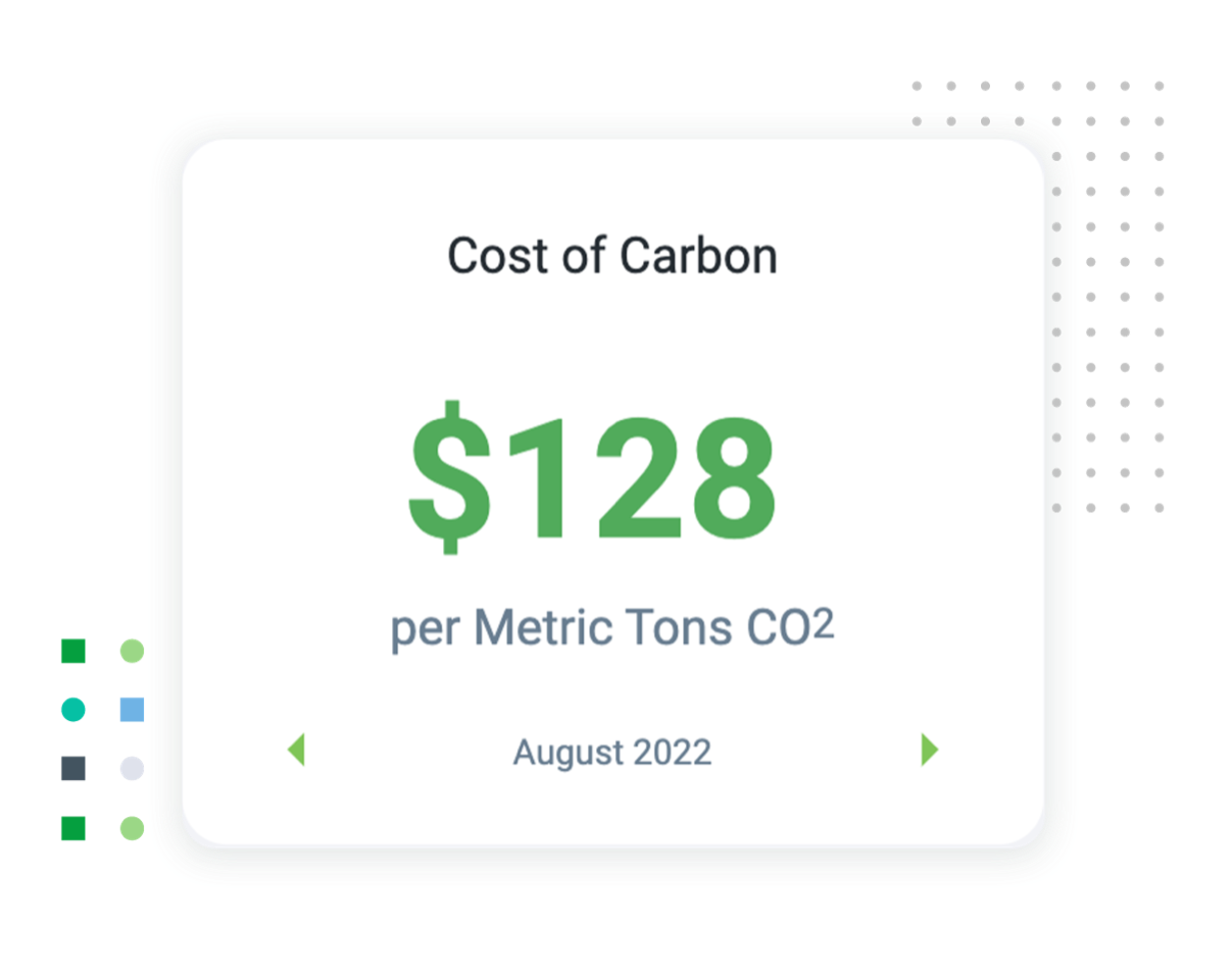 Cost of Carbon vehicle emissions dashboard chart - cost per Metric Tons CO2